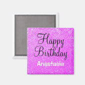 Glam Happy Birthday Lila Glitzer Sparkle Name Magnet (Vorderseite/Rückseite)