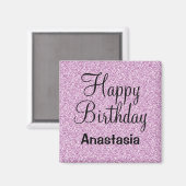 Glam Happy Birthday Lila Glitzer Sparkle Name Magnet (Vorderseite/Rückseite)