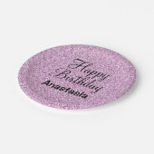 Glam Happy Birthday Lila Glitzer Sparkle Name Pappteller (Schrägansicht)