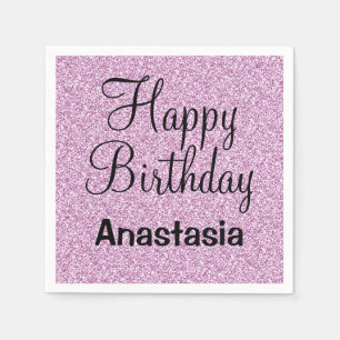 Glam Happy Birthday Lila Glitzer Sparkle Name Serviette