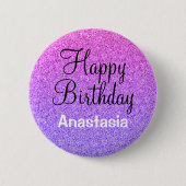 Glam Happy Birthday Ombre Lila Glitzer Glitzern Button (Vorderseite)