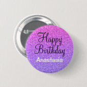 Glam Happy Birthday Ombre Lila Glitzer Glitzern Button (Vorne & Hinten)