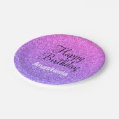 Glam Happy Birthday Ombre Lila Glitzer Glitzern Pappteller (Schrägansicht)