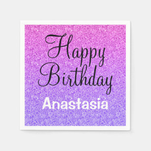 Glam Happy Birthday Ombre Lila Glitzer Glitzern Serviette
