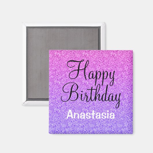 Glam Happy Birthday Ombre Lila Glitzer Sparkle Magnet (Vorderseite/Rückseite)
