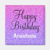 Glam Happy Birthday Ombre Lila Glitzer Sparkle Magnet (Vorne)