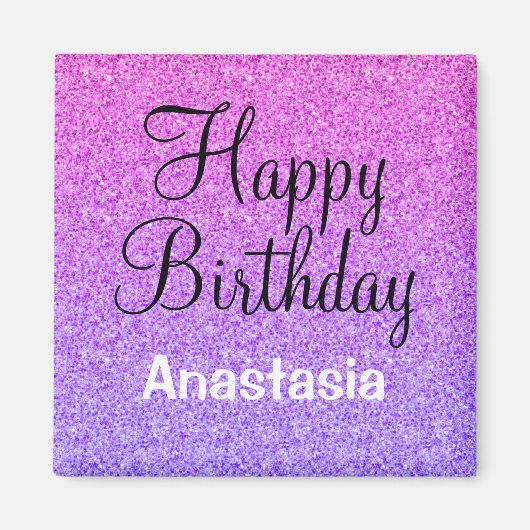 Glam Happy Birthday Ombre Lila Glitzer Sparkle Magnet (Vorne)
