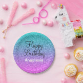 Glam Happy Birthday Ombre Pink Lila Glitzer Pappteller (Party)