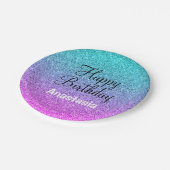 Glam Happy Birthday Ombre Pink Lila Glitzer Pappteller (Schrägansicht)