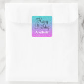 Glam Happy Birthday Ombre Pink Lila Glitzer Quadratischer Aufkleber (Tasche)