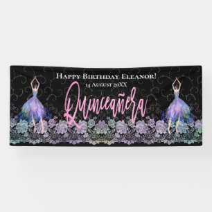 Glam Happy Birthday Tänzer Quinceanera Pink Schwar Banner