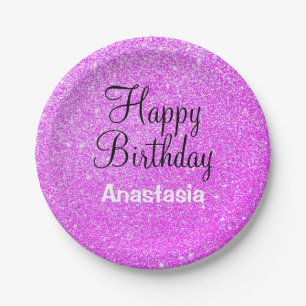 Glam Happy Geburtstag Lila Glitzer Pappteller