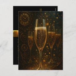 Glam Happy New Year Steampunk Champagne Feiertagspostkarte