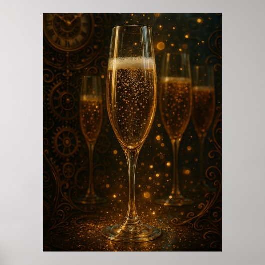 Glam Happy New Year Steampunk Champagne  Poster (Vorne)