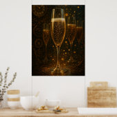 Glam Happy New Year Steampunk Champagne Poster (Küche)