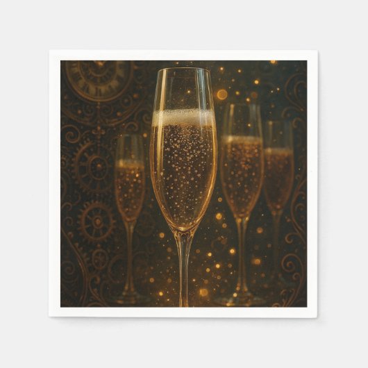 Glam Happy New Year Steampunk Champagne  Serviette (Vorderseite)
