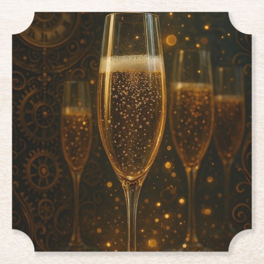 Glam Happy New Year Steampunk Champagne Untersetzer (Vorderseite)