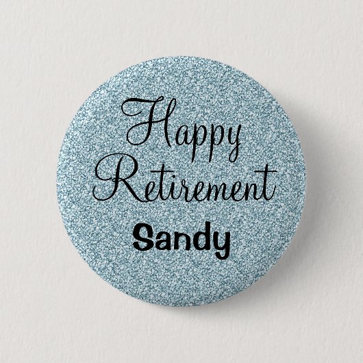 Glam Happy Retirement Blue Silver Glitzer Glitzern Button (Vorderseite)