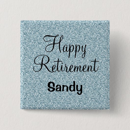 Glam Happy Retirement Blue Silver Glitzer Glitzern Button (Vorderseite)