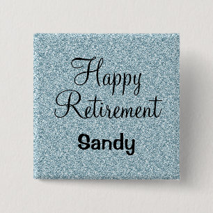 Glam Happy Retirement Blue Silver Glitzer Glitzern Button