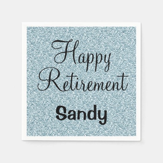 Glam Happy Retirement Blue Silver Glitzer Glitzern Serviette (Vorderseite)