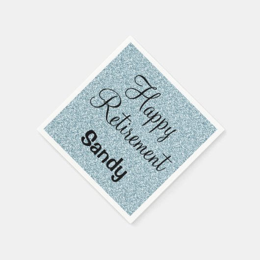 Glam Happy Retirement Blue Silver Glitzer Glitzern Serviette (Ecke)