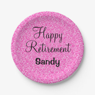 Glam Happy Retirement Hot Pink Glitzer Sparkasse Pappteller