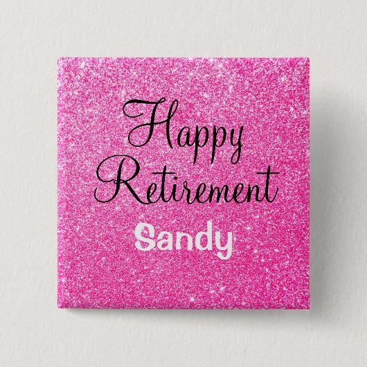 Glam Happy Retirement Hot Pink Glitzer Sparkor Button (Vorderseite)