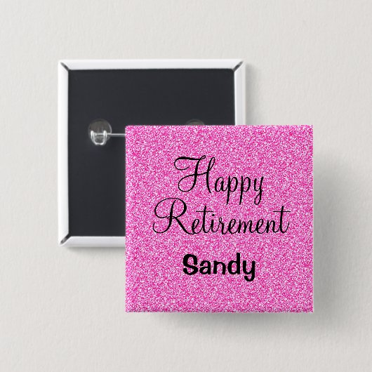 Glam Happy Retirement Hot Pink Glitzer Sparkor Button (Vorne & Hinten)