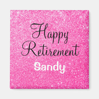 Glam Happy Retirement Hot Pink Glitzer Sparkor Magnet