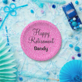 Glam Happy Retirement Hot Pink Glitzer Sparkor Pappteller (Party)