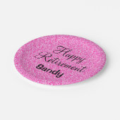Glam Happy Retirement Hot Pink Glitzer Sparkor Pappteller (Schrägansicht)