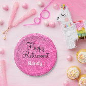 Glam Happy Retirement Hot Pink Glitzer Sparkor Pappteller (Party)