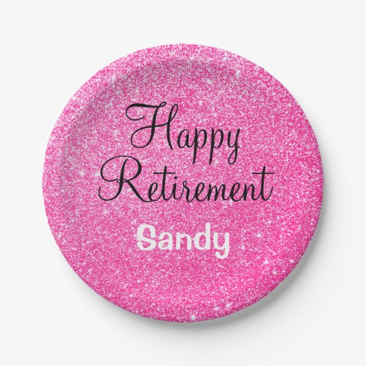 Glam Happy Retirement Hot Pink Glitzer Sparkor Pappteller (Vorderseite)