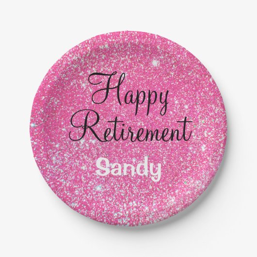 Glam Happy Retirement Hot Pink Glitzer Sparkor Pappteller (Vorderseite)