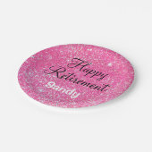 Glam Happy Retirement Hot Pink Glitzer Sparkor Pappteller (Schrägansicht)