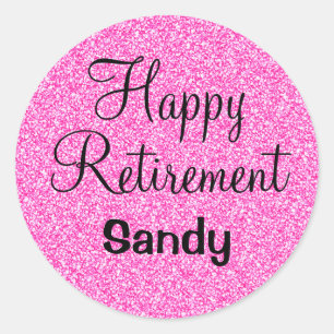 Glam Happy Retirement Hot Pink Glitzer Sparkor Runder Aufkleber
