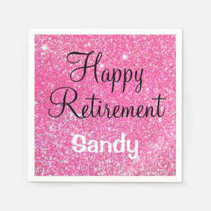 Glam Happy Retirement Hot Pink Glitzer Sparkor Serviette