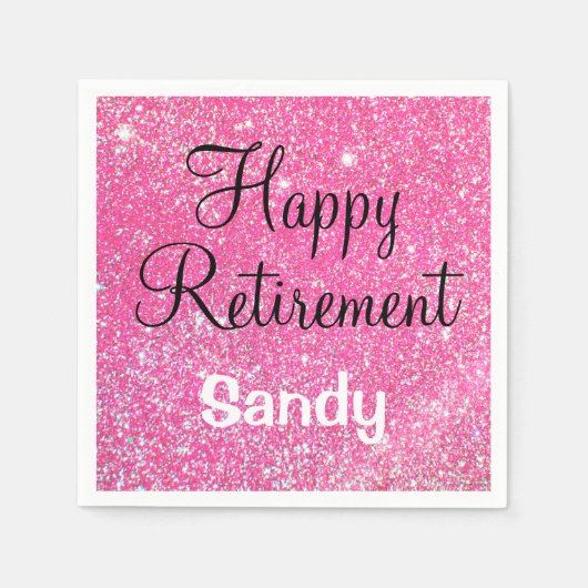 Glam Happy Retirement Hot Pink Glitzer Sparkor Serviette (Vorderseite)