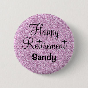 Glam Happy Retirement Lila Glitzer Sparkasse Button