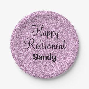 Glam Happy Retirement Lila Glitzer Sparkasse Pappteller