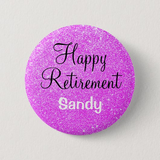 Glam Happy Retirement Lila Glitzer Sparkle Button (Vorderseite)