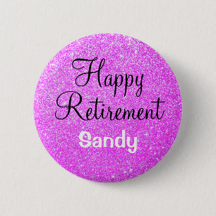 Glam Happy Retirement Lila Glitzer Sparkle Button