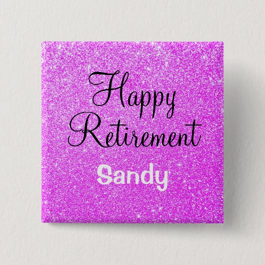 Glam Happy Retirement Lila Glitzer Sparkle Button (Vorderseite)