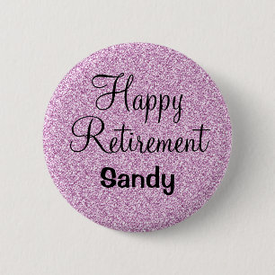 Glam Happy Retirement Lila Glitzer Sparkle Button