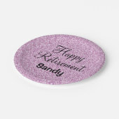 Glam Happy Retirement Lila Glitzer Sparkle Pappteller (Schrägansicht)
