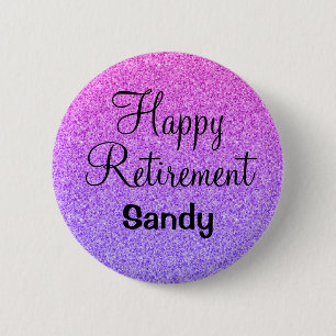 Glam Happy Retirement Ombre Lila Glitzer Sparkasse Button