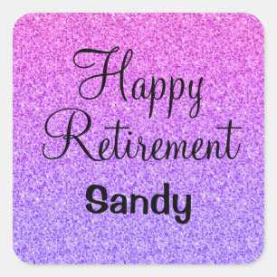Glam Happy Retirement Ombre Lila Glitzer Sparkasse Quadratischer Aufkleber