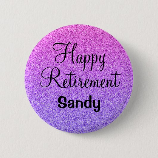 Glam Happy Retirement Ombre Lila Glitzer Sparkle Button (Vorderseite)