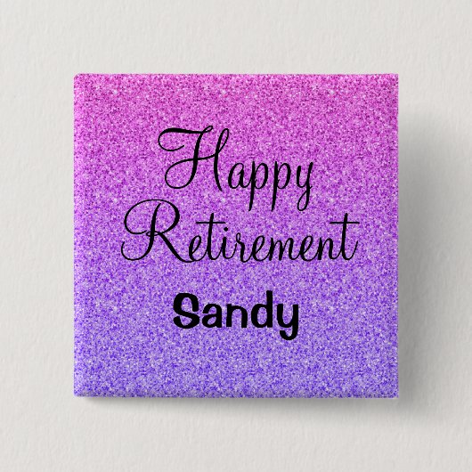 Glam Happy Retirement Ombre Lila Glitzer Sparkle Button (Vorderseite)